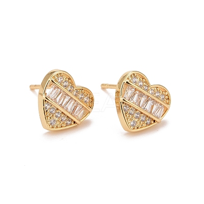 Clear Cubic Zirconia Heart Stud Earrings EJEW-G288-29G-1