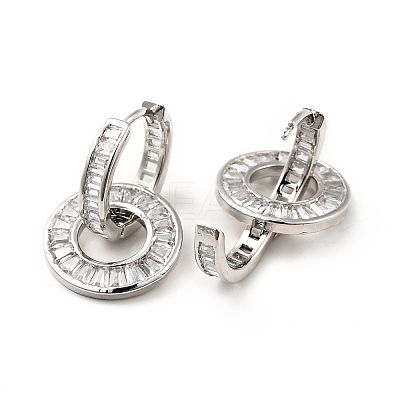 Clear Cubic Zirconia Interlocking Double Ring Dangle Hoop Earrings EJEW-F288-12P-1