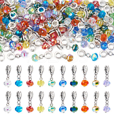 100Pcs 10 Colors Electroplate Transparent Glass Faceted Pumpkin European Dangle Charms PALLOY-TAC0232-1