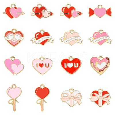 64Pcs 16 Styles Heart Alloy Enamel Charms ENAM-CJ0007-19-1