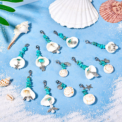 Shell & Synthetic Turquoise Pendant Deocration HJEW-TAC0057-1