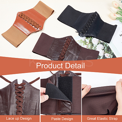 3Pcs 3 Style Imitation PU Leather Wide Elastic Corset Belt DIY-BC0012-32-1