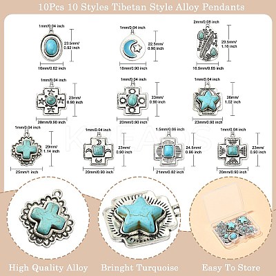 10Pcs 10 Styles Tibetan Style Alloy Pendants FIND-CJ0002-17-1