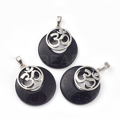 Synthetic Blue Goldstone Pendants KK-F751-L-A01-1