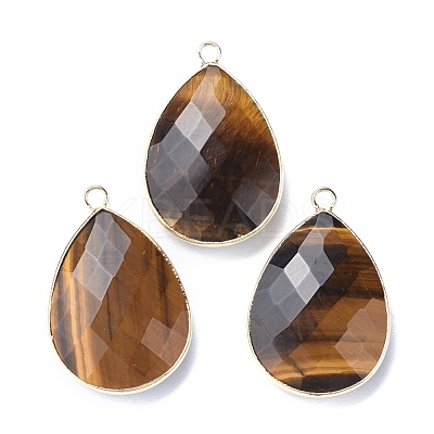 Faceted Natural Tiger Eye Pendants G-M356-A01-LG-1