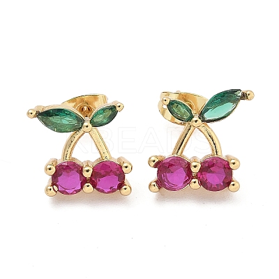 Brass Cubic Zirconia Stud Earrings LS-EJEW-Q017-02G-1