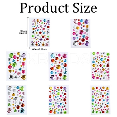8 Sheets 4 Styles Acrylic Rhinestone Self-Adhesive Stickers AJEW-YW0001-32-1