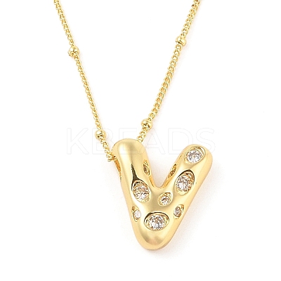 Brass Micro Pave Clear Cubic Zirconia Pendant Necklaces NJEW-Z038-01G-V-1
