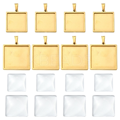8Pcs 2 Styles 304 Stainless Steel Pendant Cabochon Settings STAS-YW0003-50-1