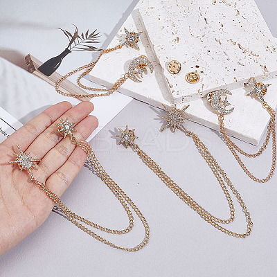 4Pcs 2 Styles Star Crystal Rhinestone Hanging Chain Brooch JEWB-ME0001-28KCG-1