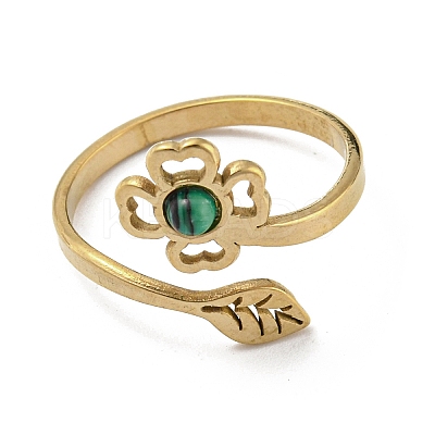 304 Stainless Steel with Synthetic Malachite Ring Ion Plating(IP) RJEW-Z031-01F-03-1