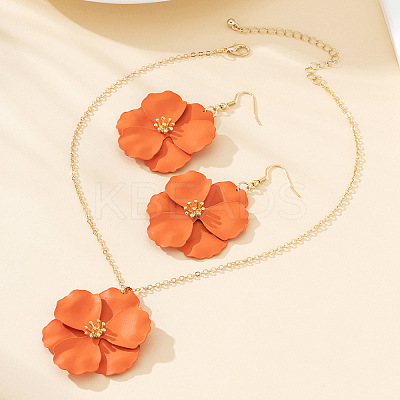Flower Alloy Enamel Pendant Necklace & Dangle Earring FS-WG56F9D-02-1