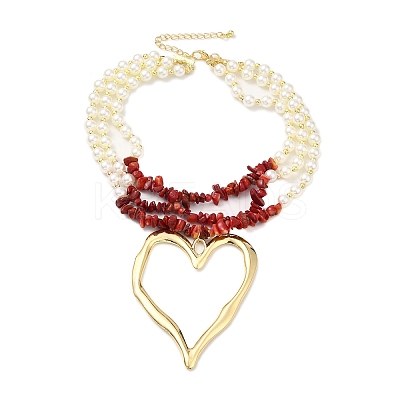 Boho Dyed Synthetic Turquoise Chip & Plastic Pearl Multi Layered Necklaces NJEW-U006-04B-G-1