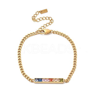 Rectangle 304 Stainless Steel Glass Link Bracelets for Women BJEW-K237-17G-1