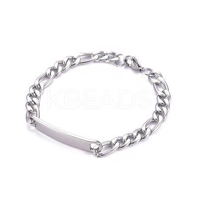 Tarnish Resistant 304 Stainless Steel Figaro Chain ID Bracelets BJEW-G631-05P-1