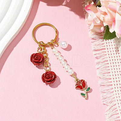 ABS Plastic Imitation Pearl & Alloy Enamel & Synthetic Coral Keychain KEYC-JKC01103-1