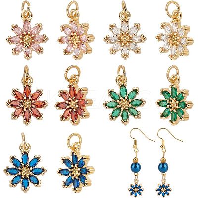 10Pcs 5 Colors Rack Plating Brass Micro Pave Cubic Zirconia Charms ZIRC-HY0001-03-1