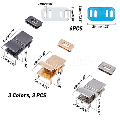 3 Sets 3 Colors Alloy Clasp Lock PALLOY-CA0001-81-1