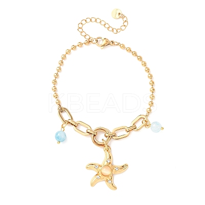 Starfish 304 Stainless Steel Charm Bracelets BJEW-C135-02G-1