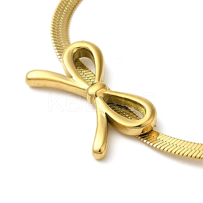 304 Stainless Steel Flat Snake Chain Bowknot Pendant Necklaces for Women NJEW-K383-02G-1