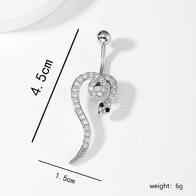 Stylish Snake Stainless Steel Micro Pave Clear Cubic Zirconia Navel Rings UK0800-1