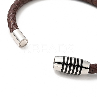 Leather Braided Cord Bracelet with 304 Stainless Steel Magnetic Column Clasps for Men Women BJEW-C021-02-P-1