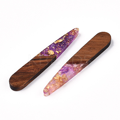 Transparent Resin & Walnut Wood Pendants RESI-N039-69F-1