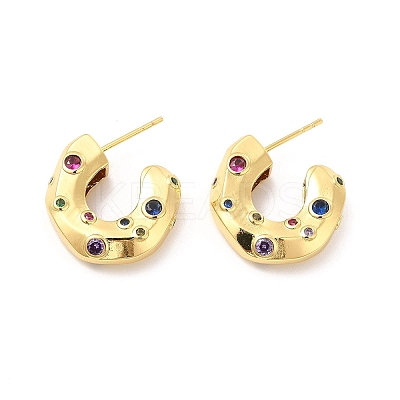 Cubic Zirconia C-shap Stud Earrings EJEW-P213-02G-01-1