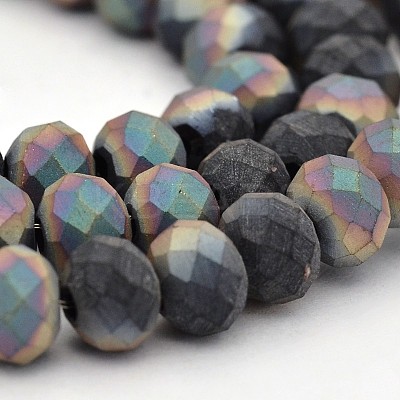 Half Rainbow Plated Faceted Rondelle Glass Beads Strands EGLA-J054-6x4mm-HR01-1