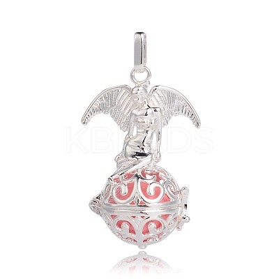 Silver Color Plated Brass Hollow Round Cage Pendants KK-J248-03S-1