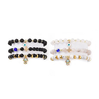 6Pcs 6 Style Natural Mixed Gemstone Beaded Stretch Bracelets Set BJEW-JB09117-1