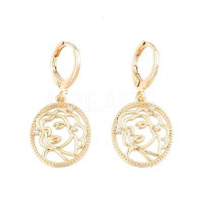 Clear Cubic Zirconia Abstract Face Dangle Leverback Earrings EJEW-N012-59-1