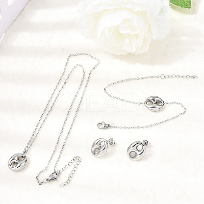 304 Stainless Steel Oval Pendant Necklaces & Bracelets & Stud Earrings Sets SJEW-P008-02P-1