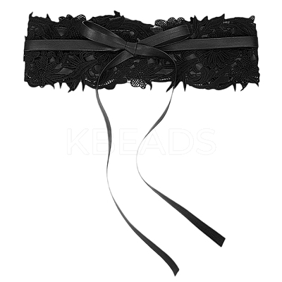 Imitation Leather Flower Lace Wide Chain Belts AJEW-WH20077-032E-1