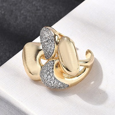 Brass Micro Pave Clear Cubic Zirconia Cuff Rings for Women RJEW-H262-01G-1
