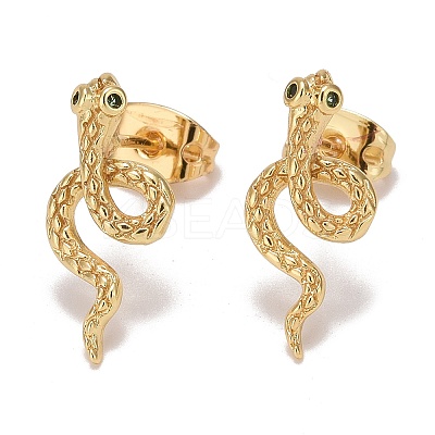 Green Cubic Zirconia Snake Stud Earrings EJEW-F282-25G-1