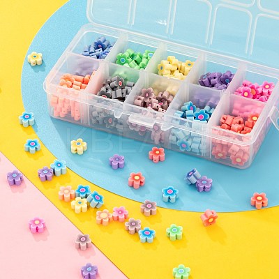 300Pcs 10 Colors Handmade Flower Printed Polymer Clay Beads CLAY-LS0001-08-1