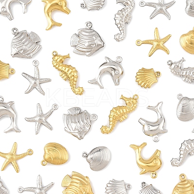 36Pcs 12 Styles Ocean 304 Stainless Steel Pendants STAS-FS0001-95-1