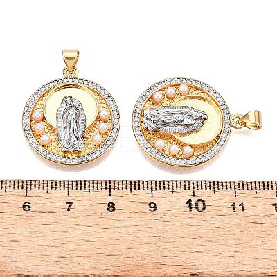 Brass Micro Pave Cubic Zirconia with ABS Imitation Pearl Pendants KK-T070-18G-1