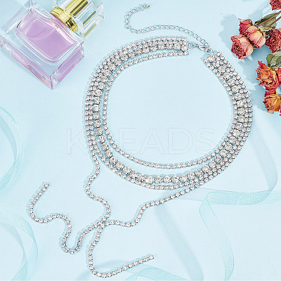 1Pc Iron Rhinestone Tennis Chains Bib Necklace NJEW-FG0001-11A-1