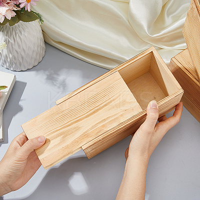 4Pcs Pine Wood Storage Boxes with Sliding Lid CON-FH0001-58-1