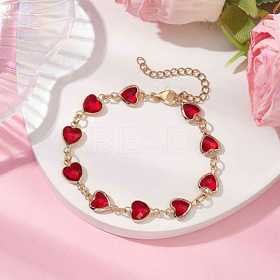 Heart K9 Glass & 304 Stainless Steel Link Bracelets for Women BJEW-JB10612-1