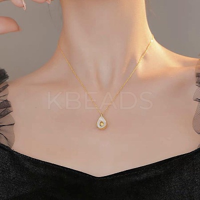 304 Stainless Steel Pave Natural White Shell Avocado Pendants Necklaces for Women FS-WGDDBAD-01-1