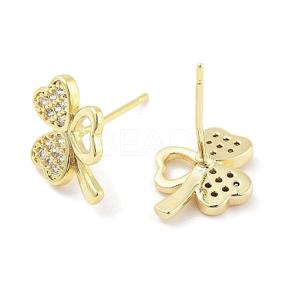 Brass Micro Pave Clear Cubic Zirconia Stud Earrings for Women EJEW-S217-D08-1