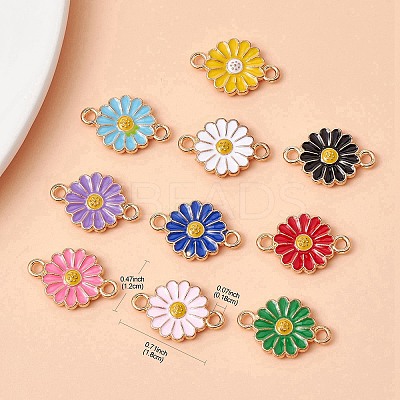 10Pcs 10 Colors Zinc Alloy Enamel Sunflower Connector Charms ENAM-YW0003-42-1