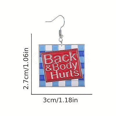 Square with Word Back & Body Hurts Acrylic Dangle Earrings FS-WGDBEE3-01-1