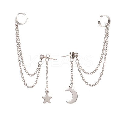 Non-Tarnish 304 Stainless Steel Ear Cuff Drop Chains Stud Earrings EJEW-TA00110-1