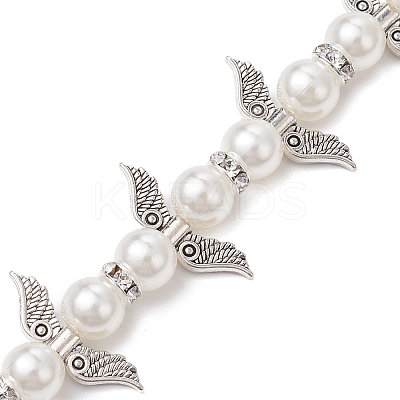 Alloy & ABS Plastic Imitation Pearl Round Beaded Link Chains PALLOY-JF02923-1