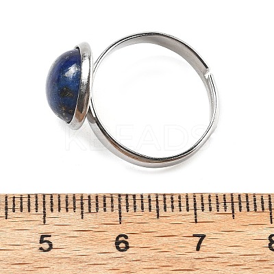 Half Round Natural Lapis Lazuli Finger Rings RJEW-M062-01P-28-1