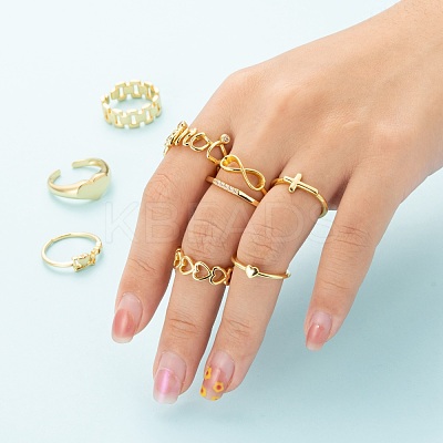 9Pcs 9 Style Brass Cuff Rings RJEW-LS0001-11G-1